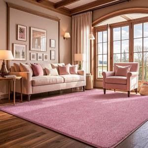 Area Rug for Living Room, Non-Slip Rugs for Girls's Bedroom, 7x10Ft Washable Carpet with Memory Foam for Kids's Room Office Dining Room Farmhouse,Pink and White