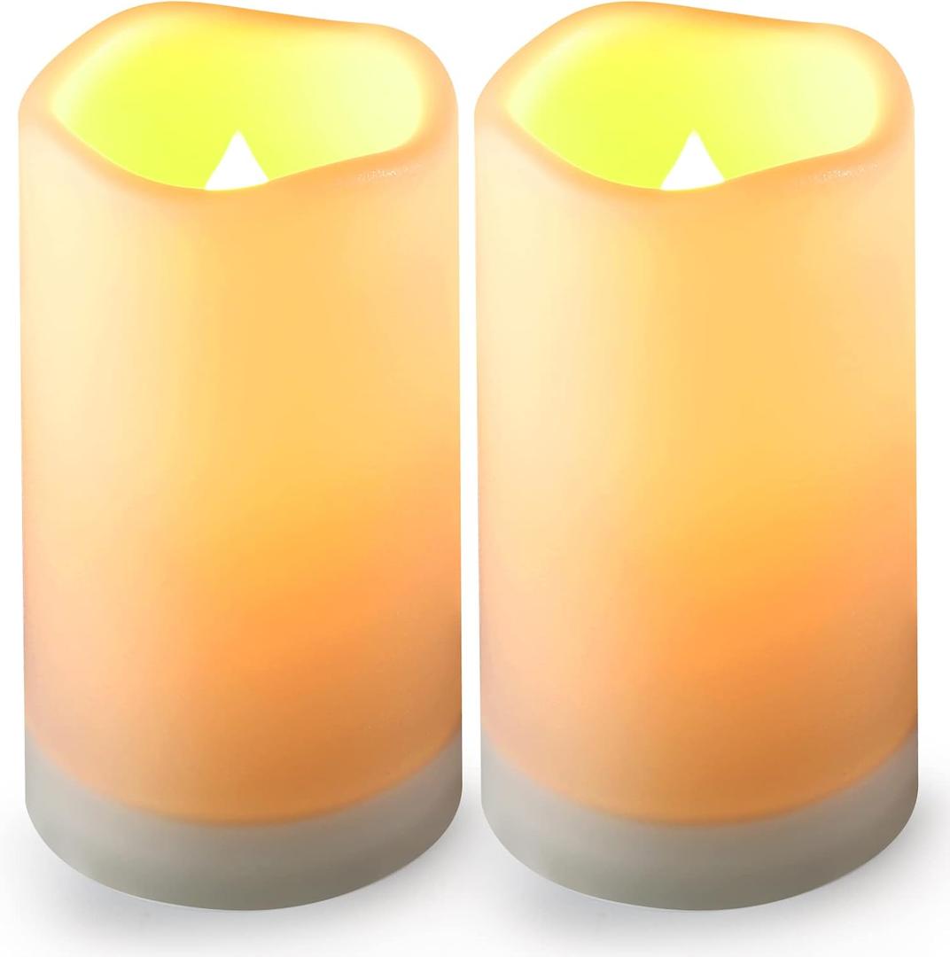 Solar flameless Candles Outdoor Waterproof,Dusk to Dawn Outdoor Lighting, Flickering fameless Reusable LED Light Candles for Lantern Garden Camping and Home Decor, 3D Wick (3"X6") Set of 2