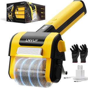 Electric Grill Brush, Grill Cleaner with LED Light, with 800 RPM Motor, 304 Removable Stainless Steel Brush Head, Cordless & Type-C Rechargeable for BBQ, Heavy Duty Grill Cleaning Tool (Yellow)