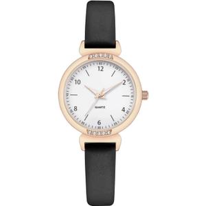 NUOVO Women's Watch - Black & White Diamond Watch with Arabic Numerals, Waterproof & Casual Style, Leather Strap