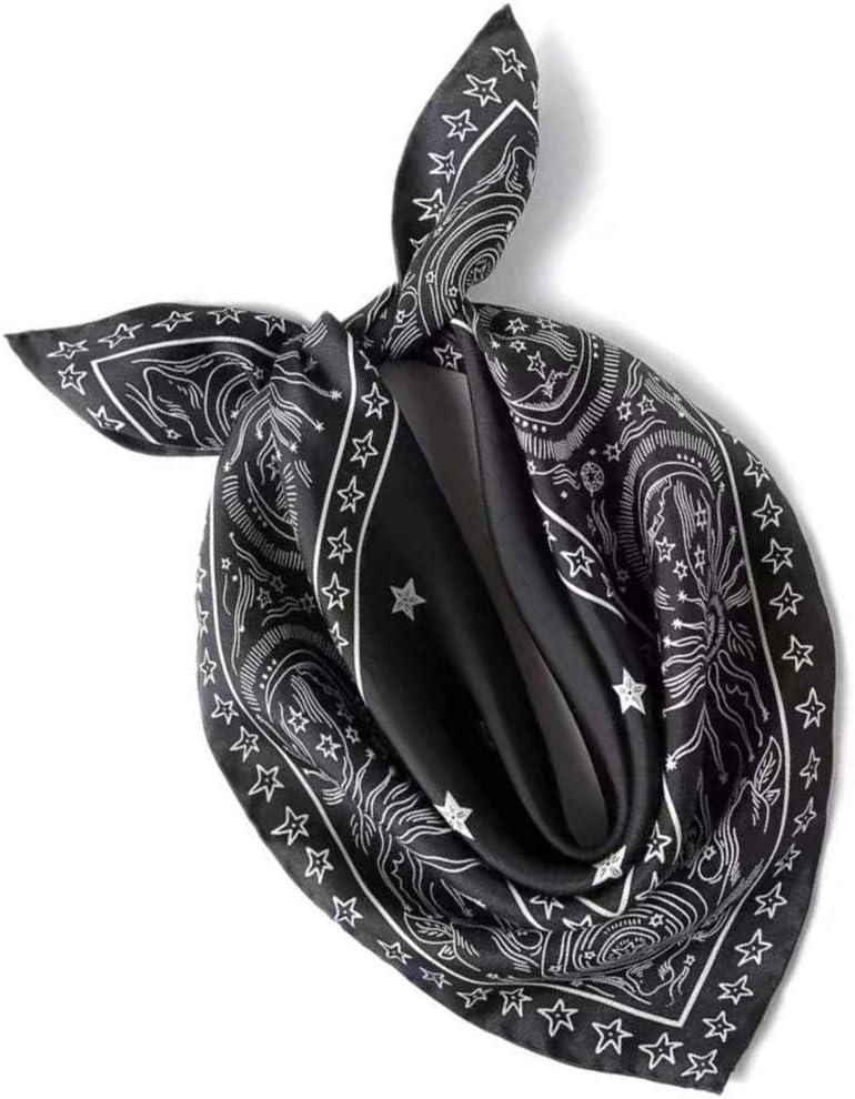 ANDANTINO 100% Mulberry Silk Scarf -21 Lightweight Square Neckerchief  Breathable Digital Printed Scarves with Gift Packed (Star-black)