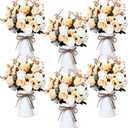 Domensi 6 Sets Wedding Centerpiece for Table Artificial Rose with Vase Fake Bouquets and Metal Pot Floral Arrangements for Mother's Day Holiday Party Event Table Decor (Champagne)