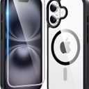 FNTCASE for iPhone 16 Plus Case: Clear Magnetic Phone Cases with Screen Protector Compatible with Magsafe Slim Anti Yellowing Rugged Shockproof Protective Transparent Cell Phone Cover (B-Black)