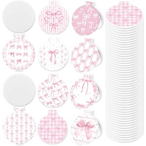 50 Pcs Pink Bow Compact Mirror Bulk Small Pocket Purse Round Mirror Portable Folding Makeup Pink Bow Mirrors Gifts for Women Coworker Employee Teacher
