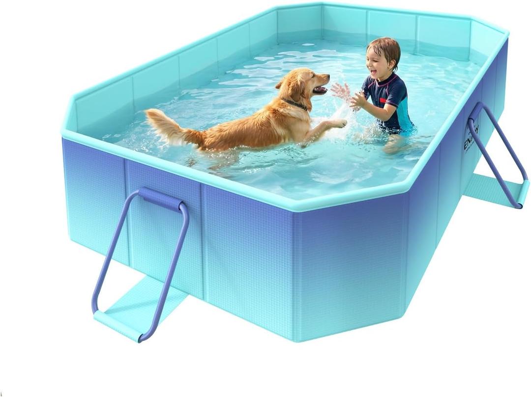 HeySplash Foldable Pool, Non-Inflatable Swimming Pool with Rigid Puncture-Proof Hard Composite Board, Kiddie Pool Outdoor Pool, Adults & Kids Pool for Backyard Garden Dog Pool 59"45"17", Ice Blue