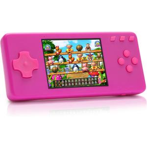 Handheld Game Console,Portable Video Game Console with Retro Games,3.2" Screen,Rechargeable Battery,Built-in Headphones and Built-in Bow Ultimate Kid Christmas Birthday Gift for Kids (Purple Pink)