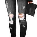 KUNMI Women's Skinny Ripped Trendy Jeans Distressed Stretchy Denim Pants (14, J001-black)