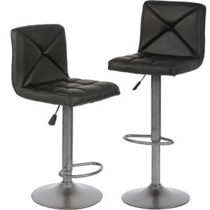 BestOffice Bar Stools Set of 2, PU Leather Swivel Bar Stools Kitchen Counter Height Bar Chairs with Hydraulic Adjustable for Kitchen, Dining Room and Restaurants (Black)