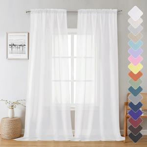 Lecloud Sheer Curtain Panels Set 96" Inches Long, Solid Voile Light Filtering Airy Curtains Window Treatment Drapes for Living Room, 2 Panels Elegant Bedroom Sheer Curtains, White, 40" Wx96 L