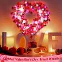 Meonum 12'' Lighted Valentines Day Wreath Heart Rose Wreath for Front Door Romantic Decor, Timer Light up Rose Heart Wreath with Glitter Heart Red Pink White Light for Valentines Day Wedding