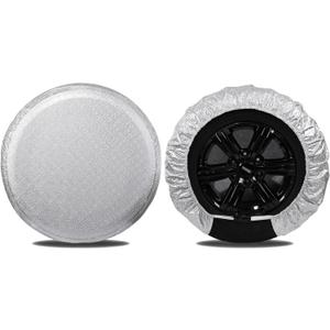 MOONET Tire Covers for RV Wheel (2 Pack Silver), Oxford Waterproof UV Sun Protectors for Motorhome Boat Trailer Camper Van SUV, D81cm x H28cm for Diameter 30"-32"