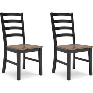 Signature Design by Ashley Wildenauer Dining Chairs Set of 2, Modern Ladderback Dining Chairs with Solid Wood Frame, Two-Tone Finish, Contoured Seat, Black/Brown, 19"w X 23"d X 39"h