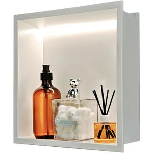Shower Niche 12"x12" Lighted Niche for Shower Wall Stainless Steel Waterproof ShelfShower Lighting with Bathroom Storage Matte White 12"x 12"