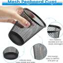 6 Set Pegboard Cups with Ring Hooks, Metal Pegboard Bins, Pegboard Cup Holder Pegboard Hooks for 1/4" Peg Board, Pegboard Accessories for Organizing Storage, Black