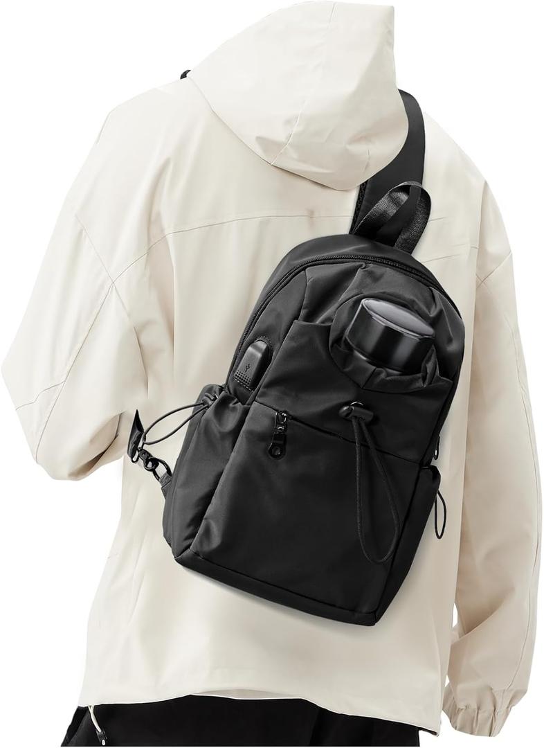 SEAFEW Black Sling Crossbody Bag for Men Women, Tactical Backpack Shoulder Daypack Mini Anti-Theft Cross Body Motorcycle Chest Bags, Small One Strap Fanny Back Pack for Casual Travel Hiking Sport Gym