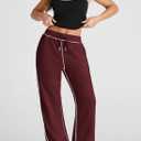 Herseas High Waisted Sweatpants for Women 2025 Fall Wide Leg Contrast Stitching Drawstring Loose Lounge Jogging Pants (Red, XL)