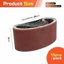 KonaFlex Sanding Belts 15 Pack 4x24 Inch Belt Sander Paper Aluminum Oxide with 60/80/120/150/240 Grits for Woodworking, Paint Sanding, Metalworking, Rust Removal