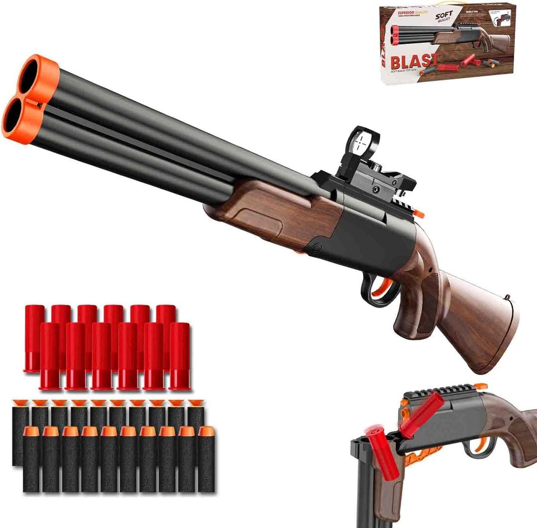 Realistic Toy Shotgun Suitable for Nerf Gun's Dart - with Shell Ejecting Design, Sight, 20 Soft Darts, 12 Bullet Case, Foam Blasters Hunting Rifle Toy Gun for Kids Outdoor Play Shooting Game
