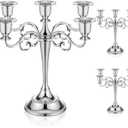 Dandat 3 Pcs 5 Arm Metal Candelabra Candlestick Holders 10.24 Inch Tall Candlestick Holders Gothic Candle Holder for Home Wedding Church Halloween Party(Silver)
