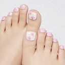 GLAMERMAID Press on Toenails, Spring Summer Light Pink Flower Gel Glue on Toe Nails, Glossy Round Toe Nails Reusable UV Finish Fake Nails Acrylic False Nails Manicure Kits for Women 2 Pack