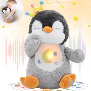 Emoin Breathing Stuffed Penguin Plush, Animal Breathing Penguin Plush Toy with Lights and Music Penguin Gifts Stuff for Adults and Kids