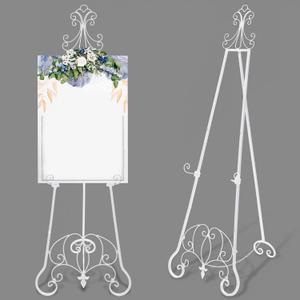 1 Pack White Easel Stand for Wedding Sign, 57'' Adjustable Vintage Scroll Floor Display Stand with Chain Support for Welcome Poster, Photo, Art, Decorative Event Display