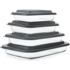 6-Piece Deep Glass Baking Dish Set with Plastic lids,Rectangular Glass Bakeware Set with Lids, Baking Pans for Lasagna, Leftovers, Cooking, Kitchen, Freezer-to-Oven and Dishwasher, Gray