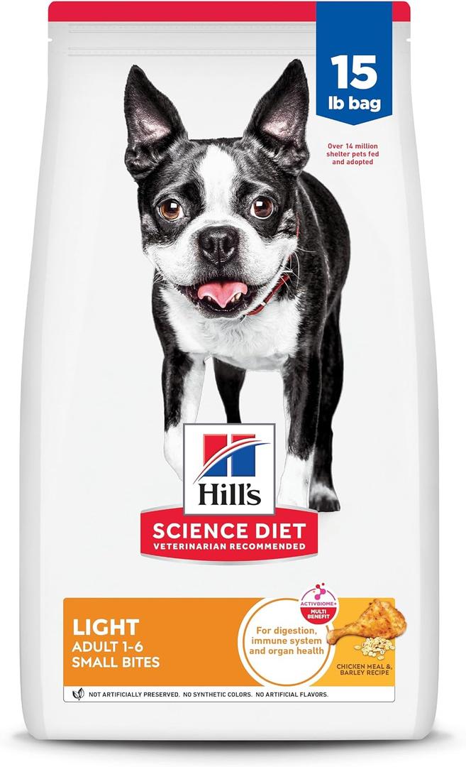 Hill's Science Diet Adult 1-6 Light Small Bites Dry Dog Food, Chicken Meal & Barley, 15 lb. Bag (EXP 02/26/28)