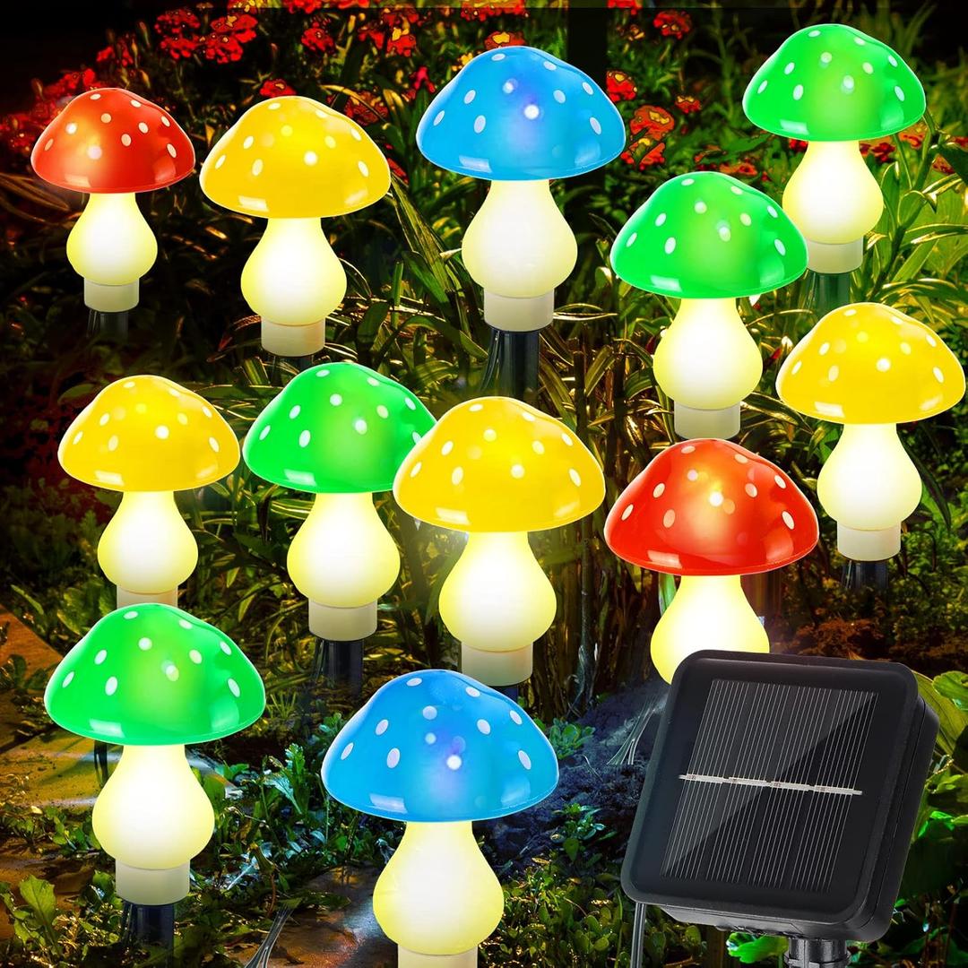 Reginary 12 Pcs Outdoor Lamp Solar Mushroom Light up Garden Mushroom Lights 8 Modes Waterproof Lamp Outside Decor for Holiday Yard Patio Pathway Lawn Ornament(Multicolored,Classic)