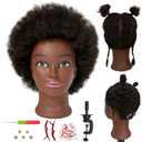 100% Human Hair Afro Curly Black Mannequin Head for Braiding, Cosmetology Training Mannequin Head with Stand for Hair Styling