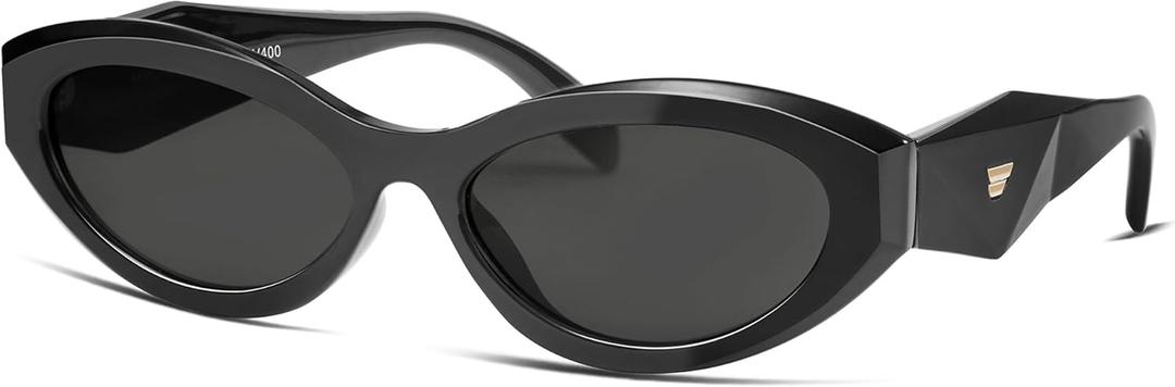 VANLINKER Trendy Small Polarized Cat Eye Sunglasses for Women Thick Oval Shades VL9777 (C1 Black Frame/Grey Lens)