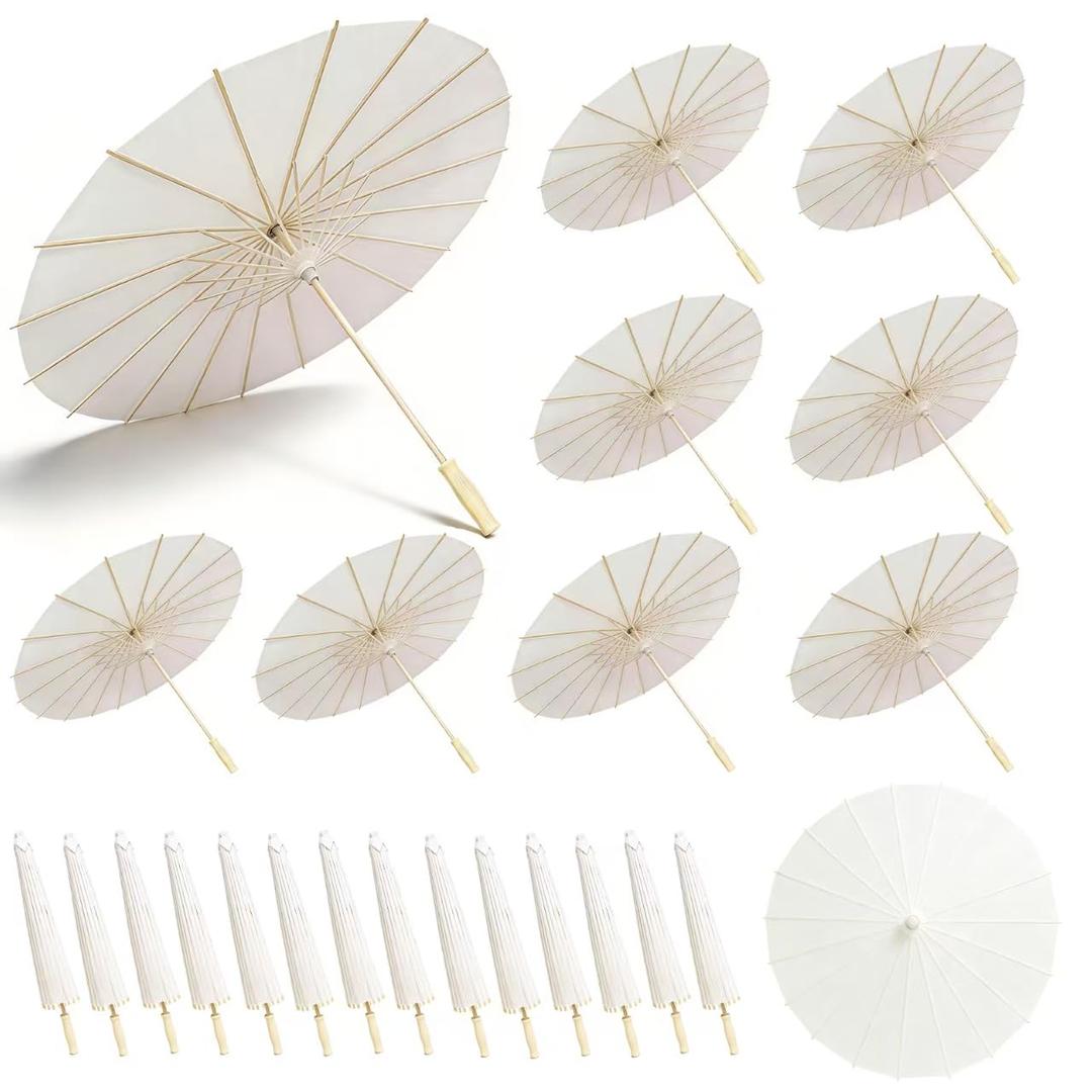 IuGlas 60 Pack White Paper Umbrellas 23.6 Inch Paper Decorative Chinese Japanese Parasol Umbrella DIY Oiled Painting Umbrellas Crafts for Wedding Bridal Party Decor