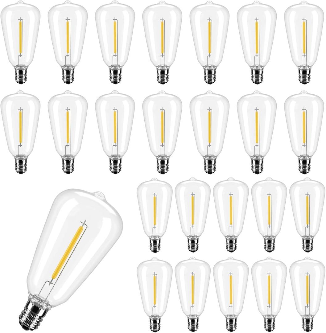 ST38 E12 LED Replacement Bulbs for Outdoor String Lights, 25 Pack Shatterproof Edison String Light Bulbs, 2700K Warm White Waterproof Dimmable Patio Light Bulbs Replacement for Patio Garden Deck