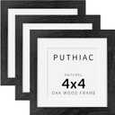 puthiac 4x4 Solid Oak Wood Picture Frame, Fits 3x3 with Mat or 4x4 Without Mat, Wall or Tabletop Display with Stand, Plexi Front, 3 Pack, Black