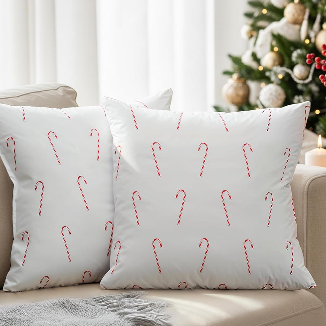 Christmas Pillowcases 18x18 - Christmas Pillow Covers Set of 2 - Xmas Couch Pillowcases for Living Room - Bed-Sized Holiday Throw Pillow Covers - Winter Holiday Home Decor - Candy Cane Cushion Cases