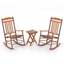 3-Pcs Outdoor Garden Poplar Wood 2 Rocking Chair Set & Folding Side Coffee Table