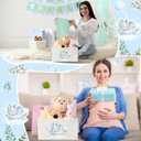 Pickmesh Baby Shower Storage Basket with Gift Bags Rectangular Ribbons Collapsible Canvas Storage Bin with Handles for Diaper Organizing Toy Home DIY Gift Basket, 13 x 9. 1 x 7. 1 Inch(Blue Elephant)