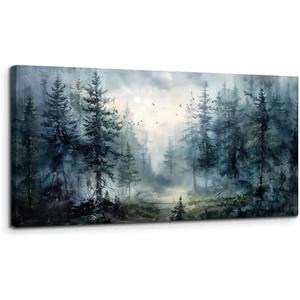 SERIMINO Large Canvas Wall Art, Forest Landscape Canvas Prints Paintings, Pine Trees Room Decorations, Foggy Forest Pictures Wall Decor Living Room, Bedroom Bathroom Aesthetic Large Artwork 20"X40"