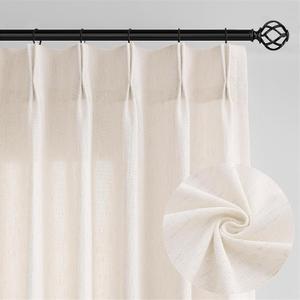 Natural Pinch Pleated Linen Farmhouse Curtains 84 Inches Long for Living Room Bedroom Semi Sheer Light Filtering Privacy Pleat Drapes with Hooks Rings Back Tab Drapes Cream Ivory (40"W x 84"L (Pack of 1))