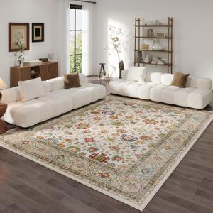 Rugcomf Area Rugs 8x10 for Living Room Clearance, Machine Washable Boho Rug, Non Slip Vintage Low Pile Large Carpet for Bedroom, Farmhouse, Dining Room, Kids Playroom (Colorful)
