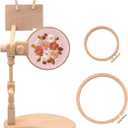 ZOCONE Beech Wood Adjustable Rotated Embroidery Hoop Stand with 2 Pcs Hoops 4'' 6'', Wooden Embroidery Stand Hands-Free Cross Stitch Hoop Holder for Sewing Needlework Embroidery Project (A)