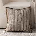 DWR 18x18 Decorative Throw Pillow Cover – Woven Textured Front with Luxurious Dark Khaki Velvet Back, Elegant Welted Trim, Neutral Beige/Brown, Modern Home Décor for Couch, Bed, Chair, Pack of 2