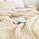 Admitrack Chunky Knit Blanket Throw, 100% Hand Knit Chenille Throw Blanket for Sofa & Home Decor, Soft and Cozy Knitted Throw Blankets (Ivory40"x50")