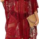 Sexy Elegant Lace Beach Cover Up for Women, Bathing Suit Cover Up, V-Neck Swimsuit Coverup for Poolside, Seaside and Party (Red 2)