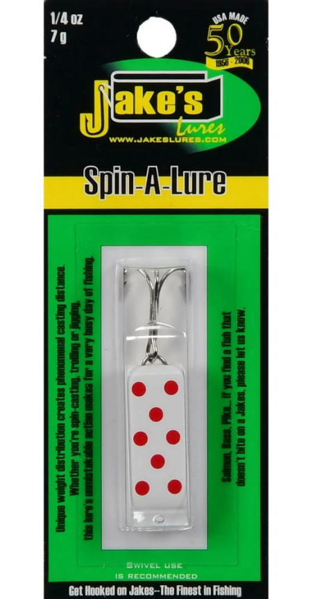 Jake'S Lures Spin Fishing Equipment, 1/4 oz, White with Red 2 Pcs