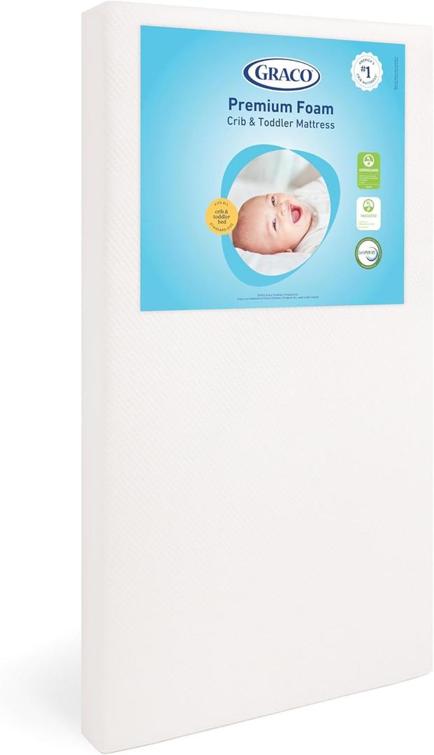 Graco Premium Foam Baby Crib & Toddler Bed Mattress
GREENGUARD Gold Certified, Waterproof, Machine Washable OEKO-TEX Standard 100 Certified Cover, Firm Support, Standard Size