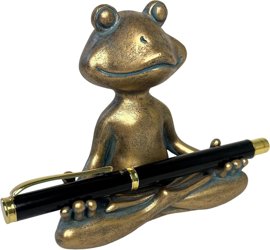 Yoga Frog Writing Pen Holder  Desktop Organizer Perfect for Display of Pens, Pencils, Paint Brushes and Letter Openers  Whimsical Conversation Starter for Home or Office Meditating Zen Figurine