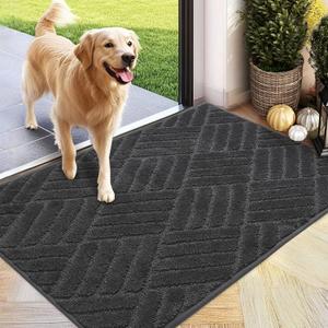 PLEASOR Front Door Mat, Absorbent Dirt Trapper Welcome Door mat Indoor, Non Slip Machine Washable Entryway Rug, Dog Door Mat, Shoes Scraper, Low Profile Doormat for Inside Floor, 20x32, Charcoal (2'8" x 1'8" (Rectangular))