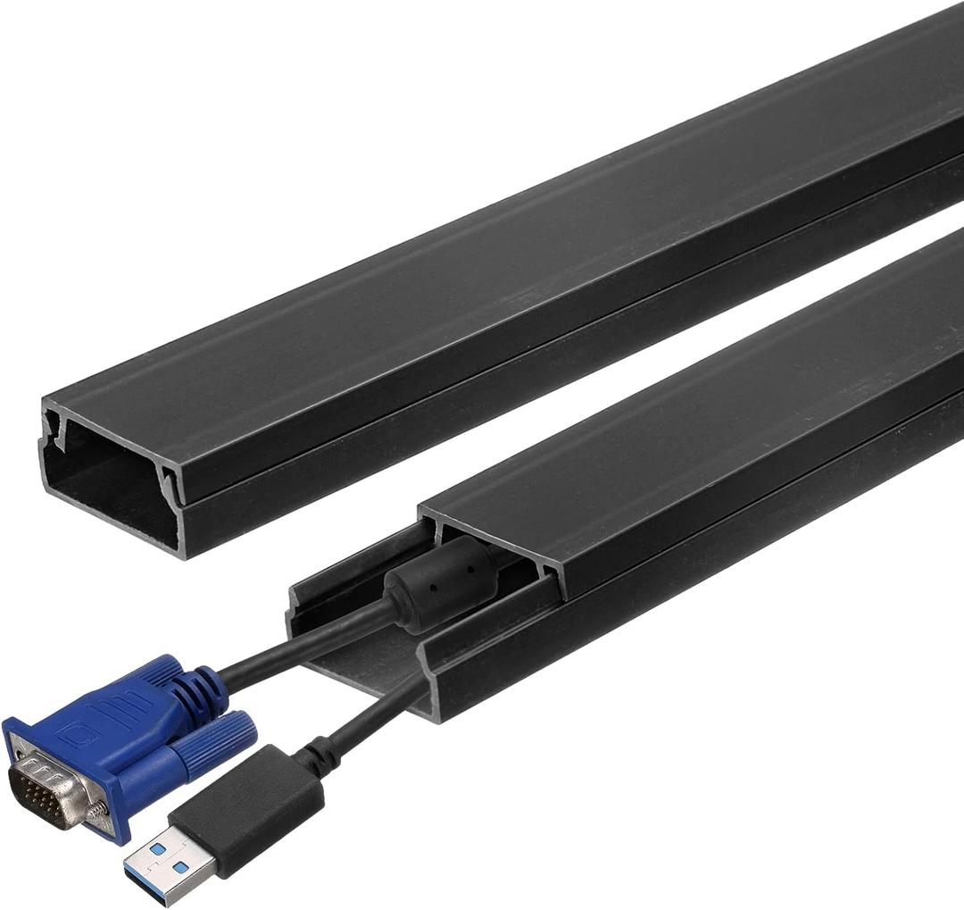 HARFINGTON 5pcs Cord Hider Wall 15inx0.8inx0.4in (LxWxH) PVC Cable Cover Self Adhesive Wire Hider Wall Mounted TV Cable Raceway for Cables Management (75in Total Length),Black