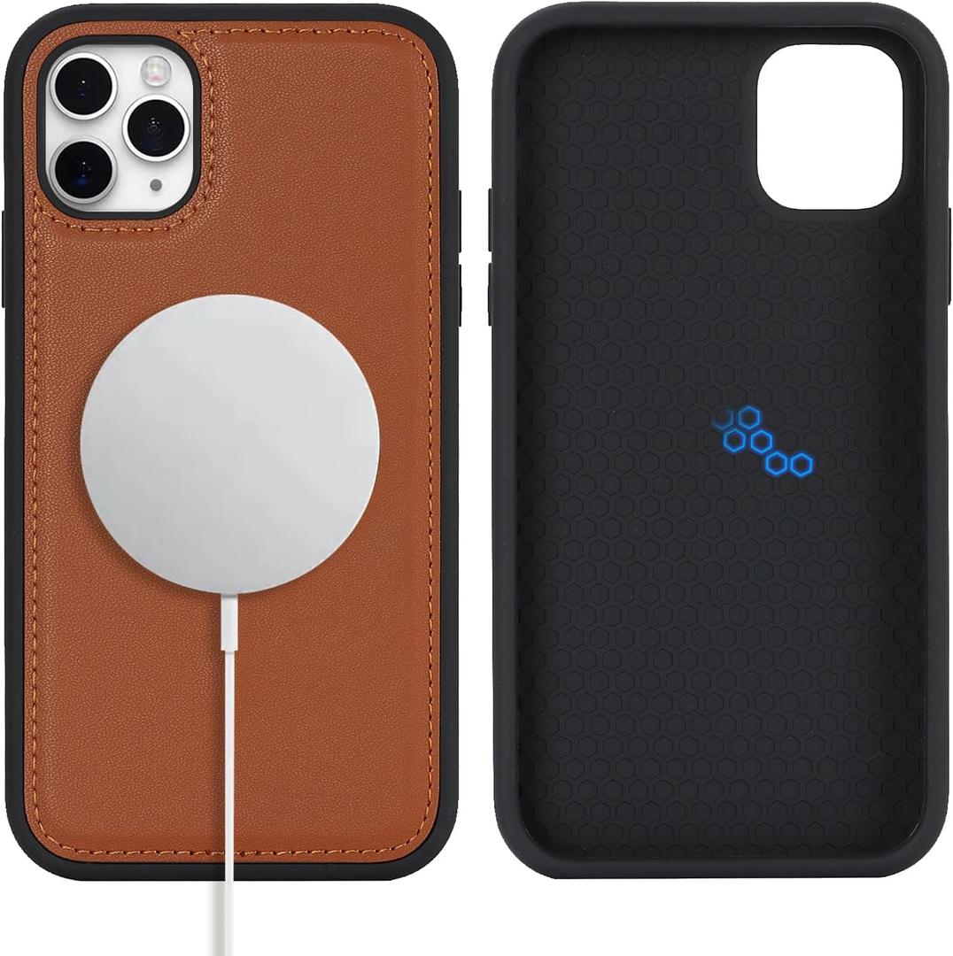 for Magsafe Magnetic case for iPhone 14 Pro Leather case magsafe Compatible Wireless Charging-Brown